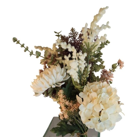 Artificial Floral Arrangement Beige Hydrangea & Cream Mum Bouquet Hand Tied - Picture 2 of 15